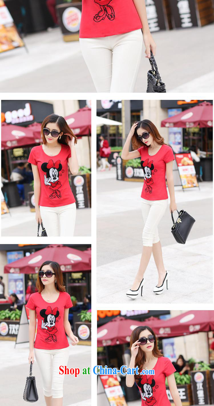 2015 summer new stylish, embroidered hot drill lovely female decorated seen wearing short-sleeved cotton round neck T-shirts watermelon red XL pictures, price, brand platters! Elections are good character, the national distribution, so why buy now enjoy more preferential! Health