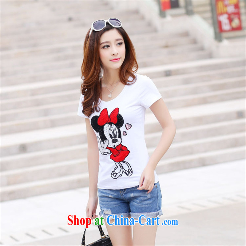 2015 summer new stylish Mitch embroidered hot drill lovely female decoration seen wearing short-sleeved cotton round neck T-shirts watermelon red XL