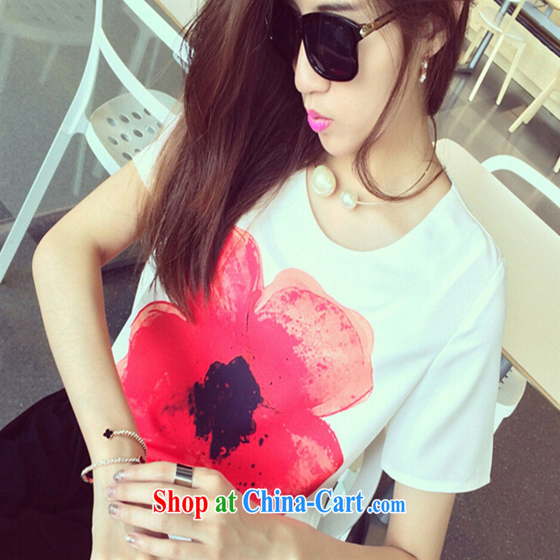 ebay new women trend in Europe and the flowers streaking round-collar short-sleeved white snow T woven shirts white L, blue rain bow, and shopping on the Internet
