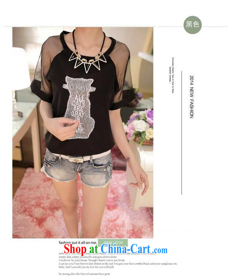 2015 short-sleeved female T shirts snow woven stitching solid shirt relaxed kitten cute pattern round neck T-shirt white XXL pictures, price, brand platters! Elections are good character, the national distribution, so why buy now enjoy more preferential! Health