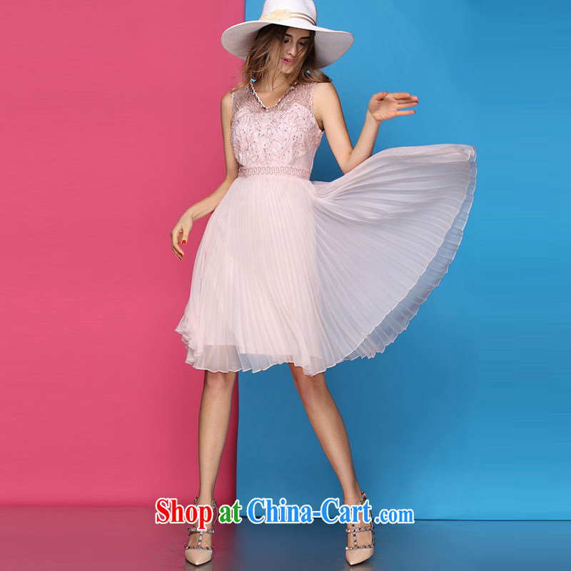 The poetry film 2015 spring and summer with new Silk nails V pearl cultivation for embroidered dresses style high-end dress skirt pink XL, European poetry (oushiying), on-line shopping