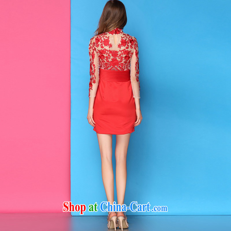 The poetry film 2015 with spring and summer new European and American women won a sense of packages and embroidery dresses red wedding dress and clothing red XL, European poetry (oushiying), online shopping