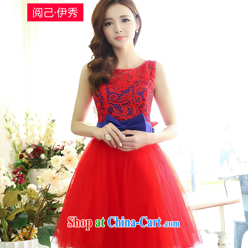 To have the Show 2015 spring new minimalist-waist lace stylish wedding day dress dress dress 1521 A red with blue XL