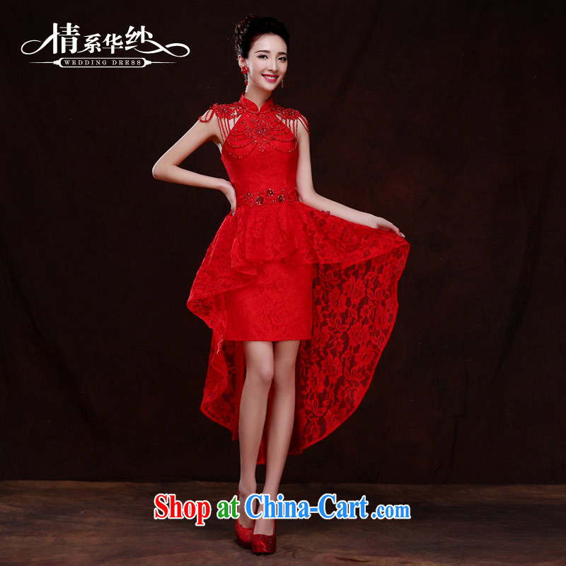 The china yarn 2015 new bride toast clothing dresses wedding wedding dresses long red stylish evening dress Spring Summer girls red L
