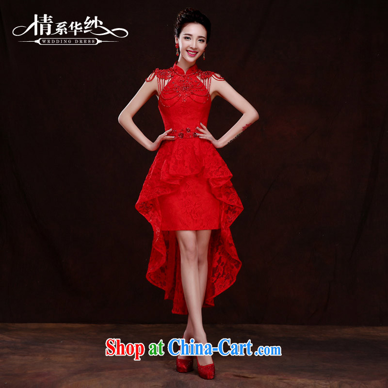 The china yarn 2015 new bride toast clothing dresses wedding wedding dresses long red stylish evening dress Spring Summer girls red L and China yarn, shopping on the Internet