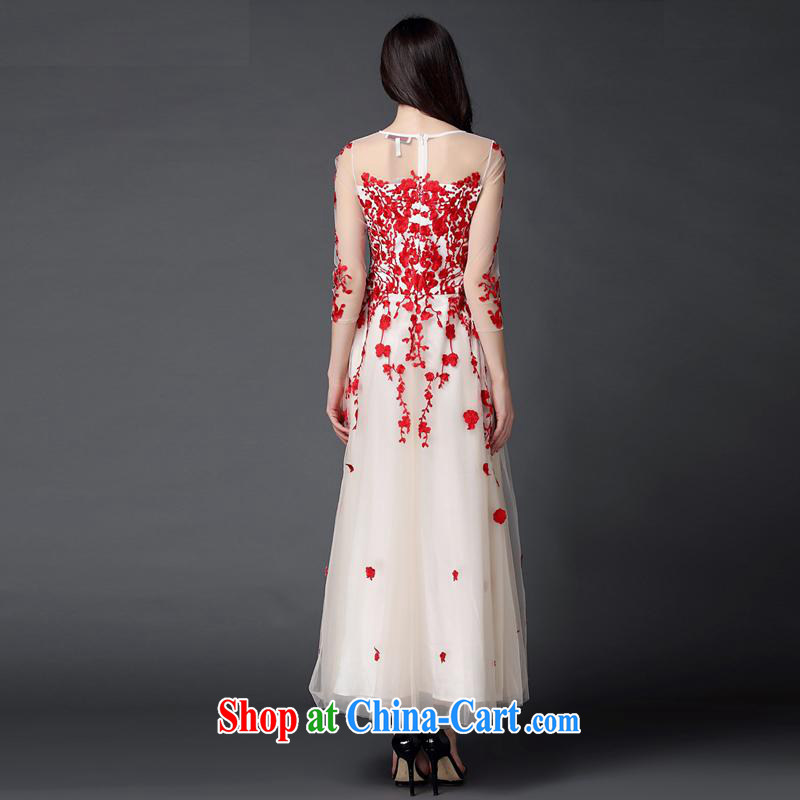 The poetry film 2015 autumn and winter, the United States and Europe the Web yarn stitching and staples Pearl embroidered beauty dress dress long skirts red XL, European poetry (oushiying), online shopping
