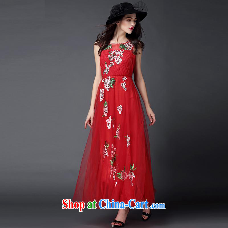The poetry film 2015 new female embroidery flower nail drill long, red wedding dress banquet evening bridesmaid bridal dress toast annual service spring red XL, European poetry (oushiying), online shopping