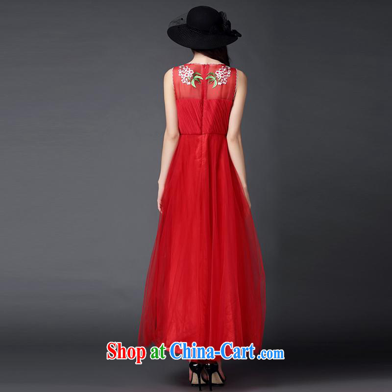 The poetry film 2015 new female embroidery flower nail drill long, red wedding dress banquet evening bridesmaid bridal dress toast annual service spring red XL, European poetry (oushiying), online shopping