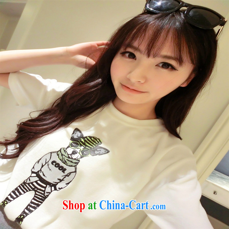 2015 spring and summer new Korean version 100 a cartoon dog stamp short-sleeved shirt T female chocolate color code, blue rain bow, and shopping on the Internet
