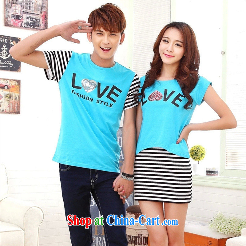 Couples with summer 2015 new Korean short-sleeve cotton shirt T men and women serving on red female XL, blue rain bow, and shopping on the Internet