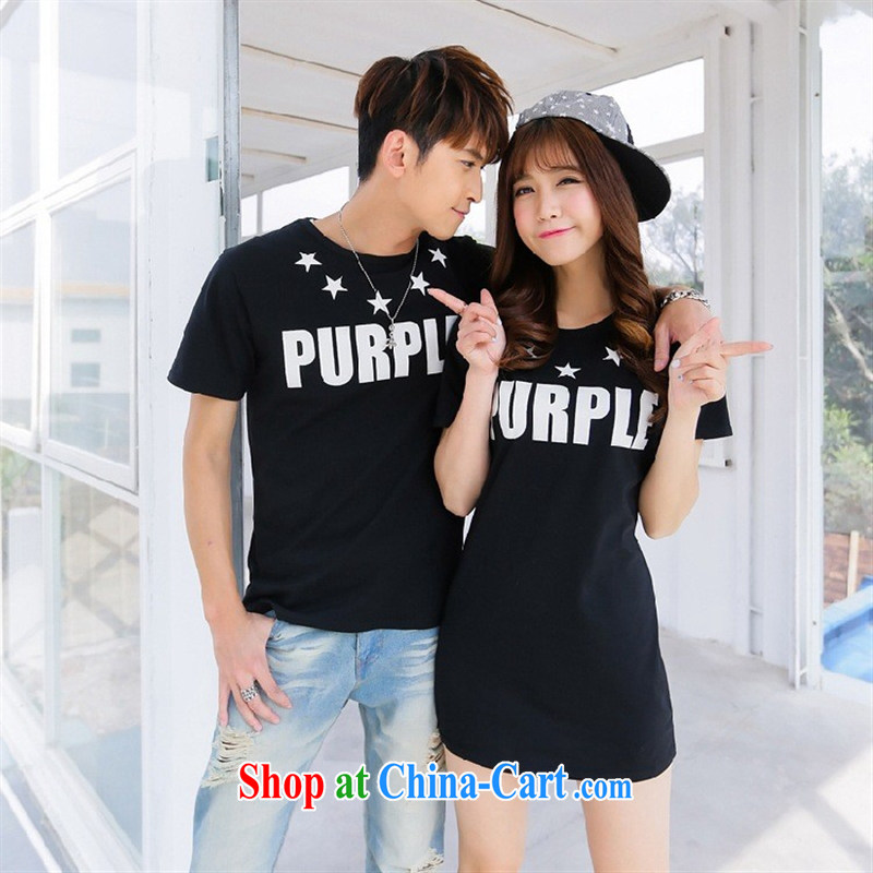 2015 new Korean fashion 100 couples on the dresses T-shirt Han Version Stamp Duty men and women couples short-sleeved black female L, blue rain bow, and, shopping on the Internet