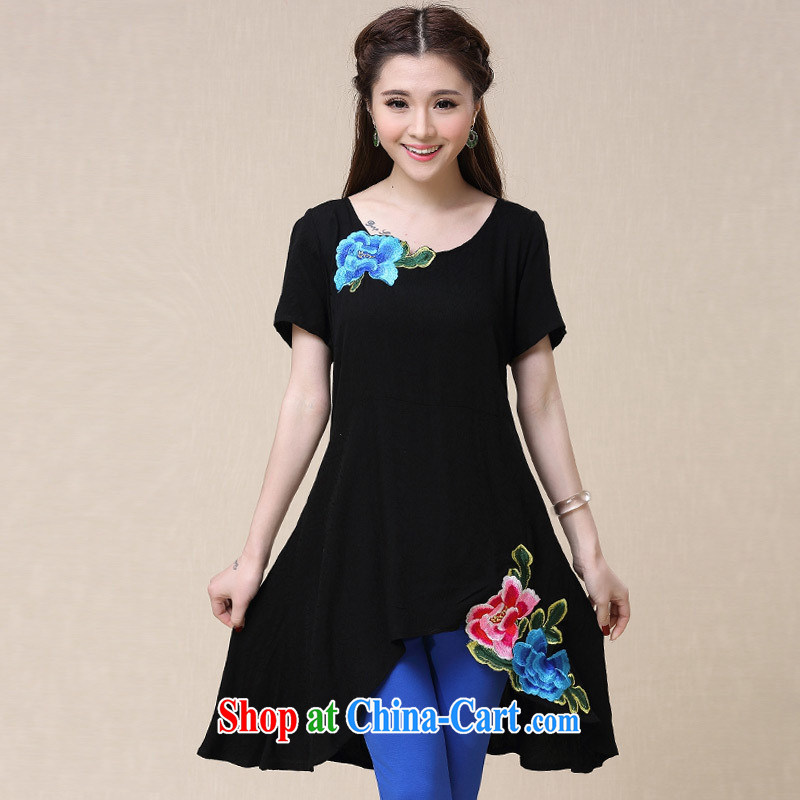 Female female summer new ethnic wind embroidered loose, long, T shirts girls cotton by 9560 red 2 XL, blue rain bow, and shopping on the Internet
