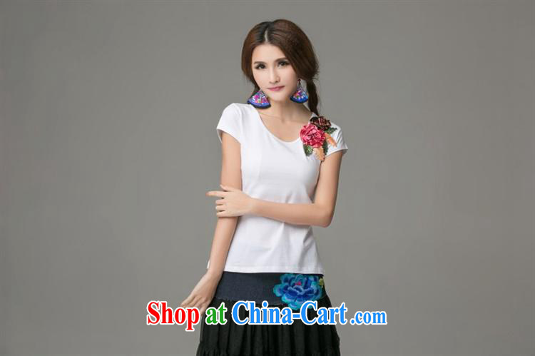 Summer new cotton Ethnic Wind three-dimensional embroidered short sleeves shirt T women 2665 white 3XL pictures, price, brand platters! Elections are good character, the national distribution, so why buy now enjoy more preferential! Health