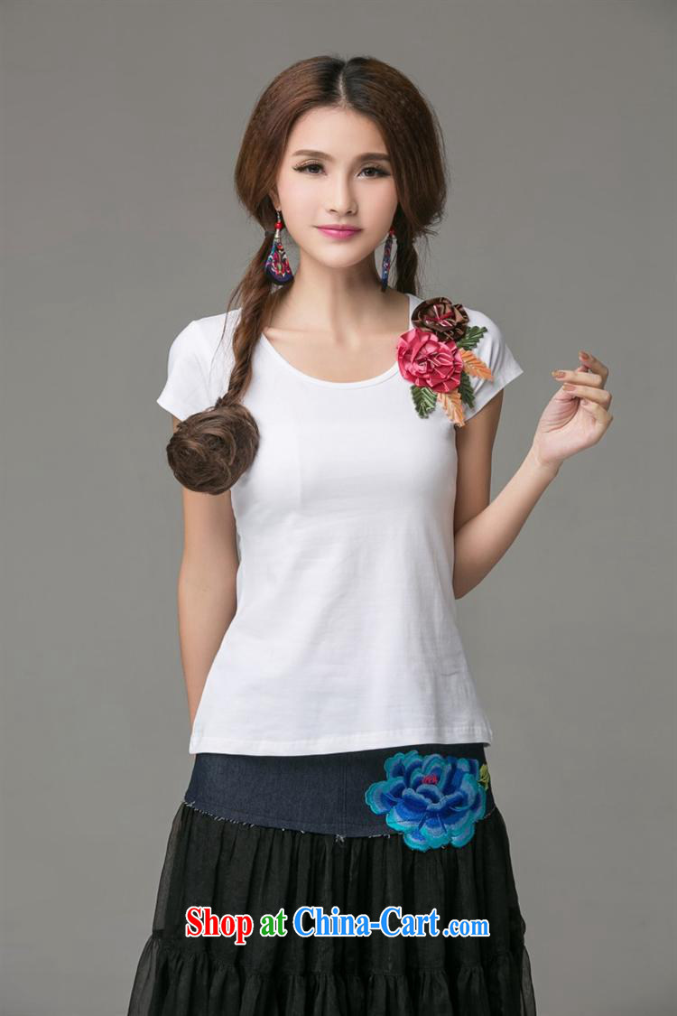 Summer new cotton Ethnic Wind three-dimensional embroidered short sleeves shirt T women 2665 white 3XL pictures, price, brand platters! Elections are good character, the national distribution, so why buy now enjoy more preferential! Health