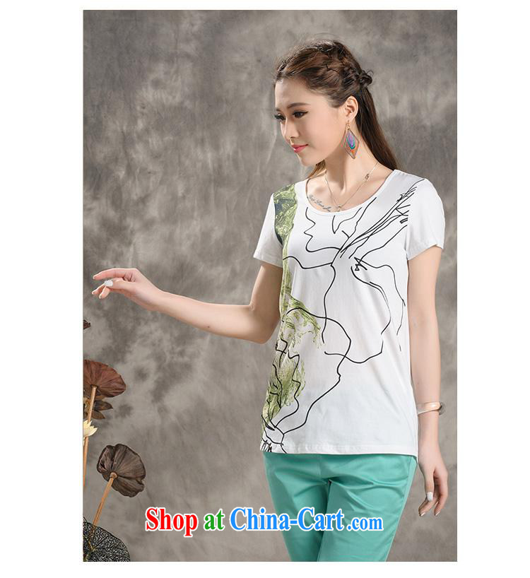 Female summer new literary hit color Ethnic Wind stamp round-collar short-sleeve shirt T female B 181 white 2XL pictures, price, brand platters! Elections are good character, the national distribution, so why buy now enjoy more preferential! Health