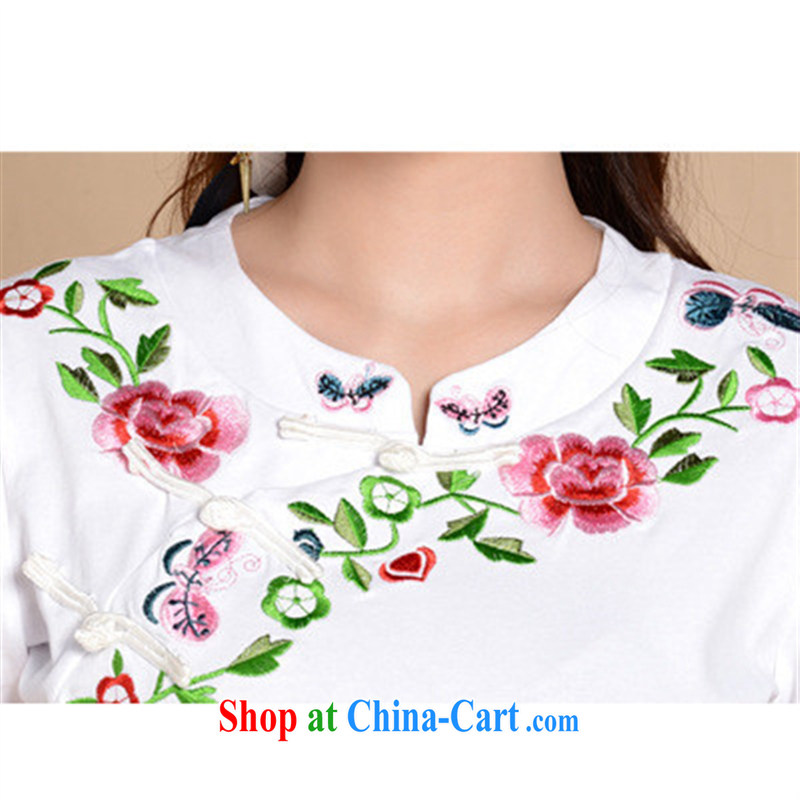 Ladies summer Ethnic Wind embroidered, for the charge-back beauty T cotton shirts women 570 white XXL, blue rain bow, and shopping on the Internet