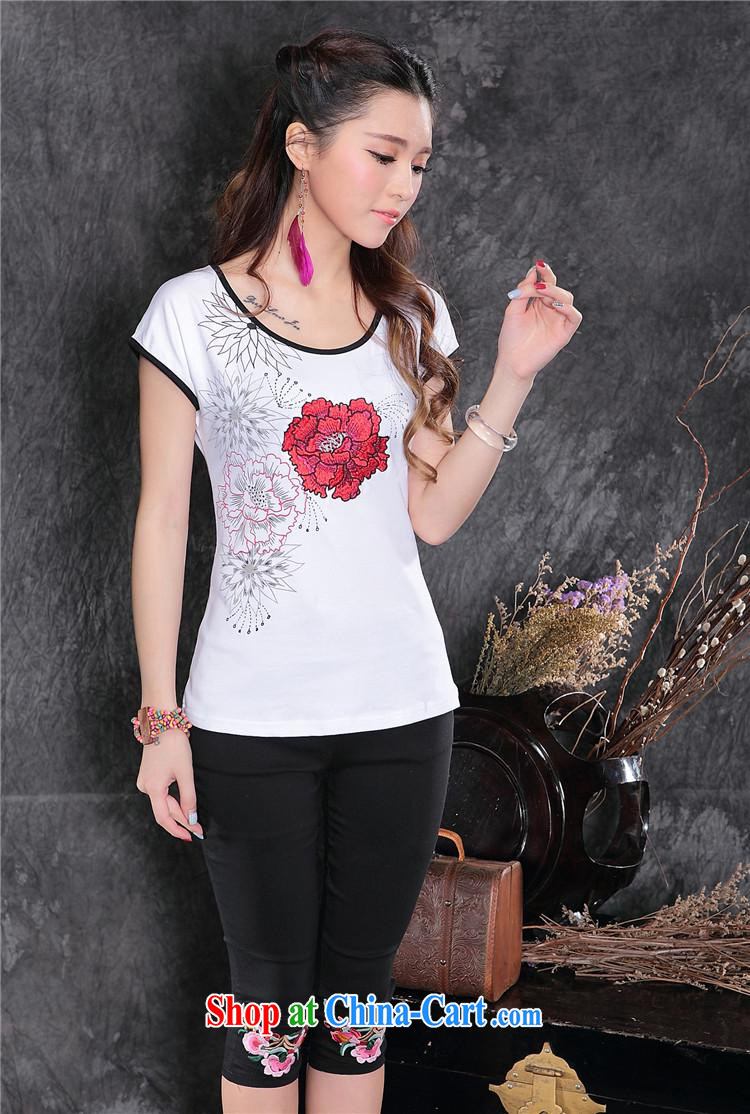 Ladies' 2015 summer new Ethnic Wind women stamp round-collar short-sleeve shirt T cotton A 161 white XXL pictures, price, brand platters! Elections are good character, the national distribution, so why buy now enjoy more preferential! Health
