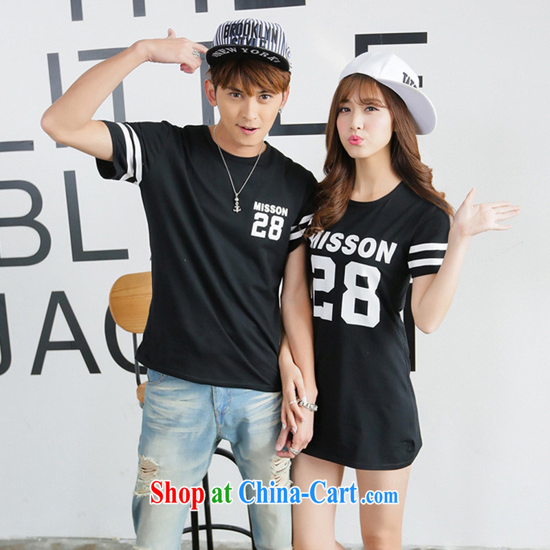 Couples with summer dresses 2015 new Korean version in cultivating long, men and women students in minimalist T shirts dresses black men and XXL, blue rain bow, and shopping on the Internet