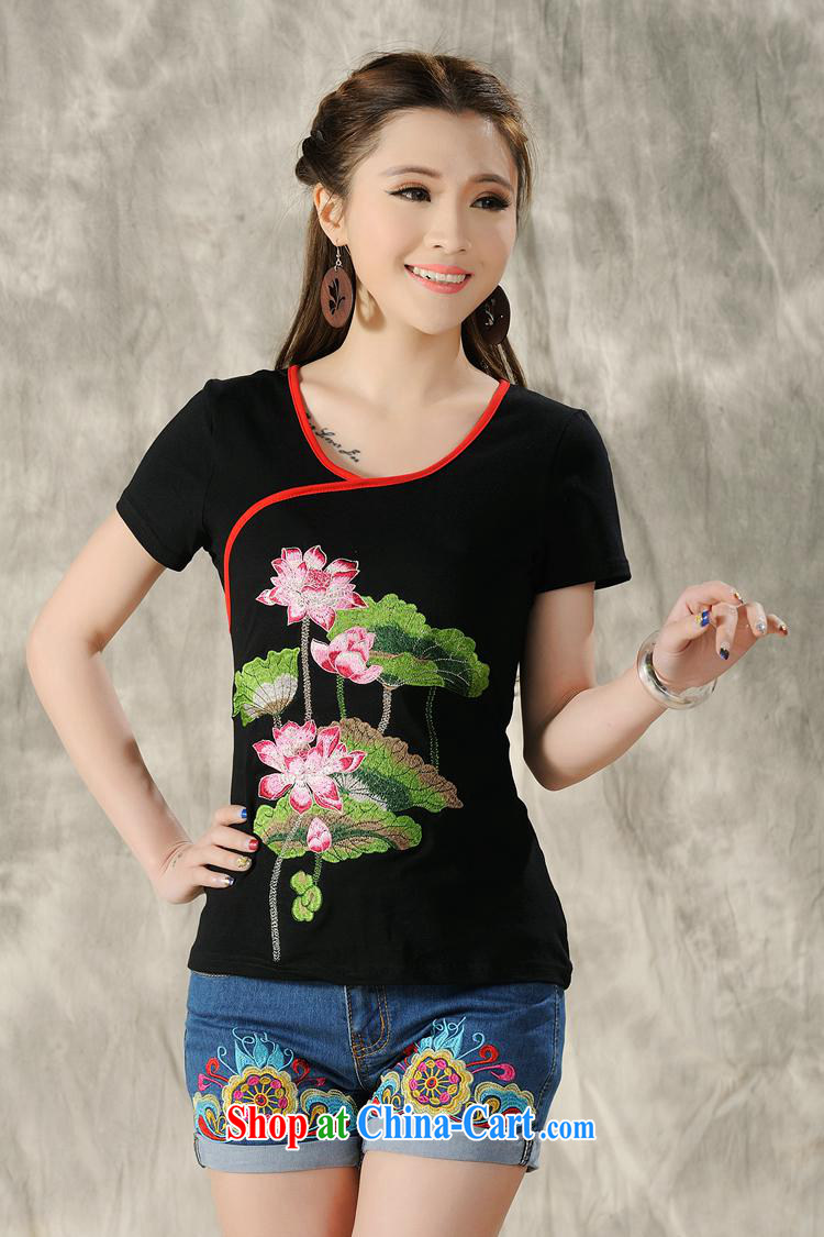 National wind female 2015 summer new embroidered T pension female beauty short sleeve round neck 4503 black 4XL pictures, price, brand platters! Elections are good character, the national distribution, so why buy now enjoy more preferential! Health