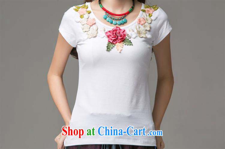 Ladies summer new ethnic wind three-dimensional embroidered short sleeves round neck cotton shirt T 2662 black 3 XL pictures, price, brand platters! Elections are good character, the national distribution, so why buy now enjoy more preferential! Health