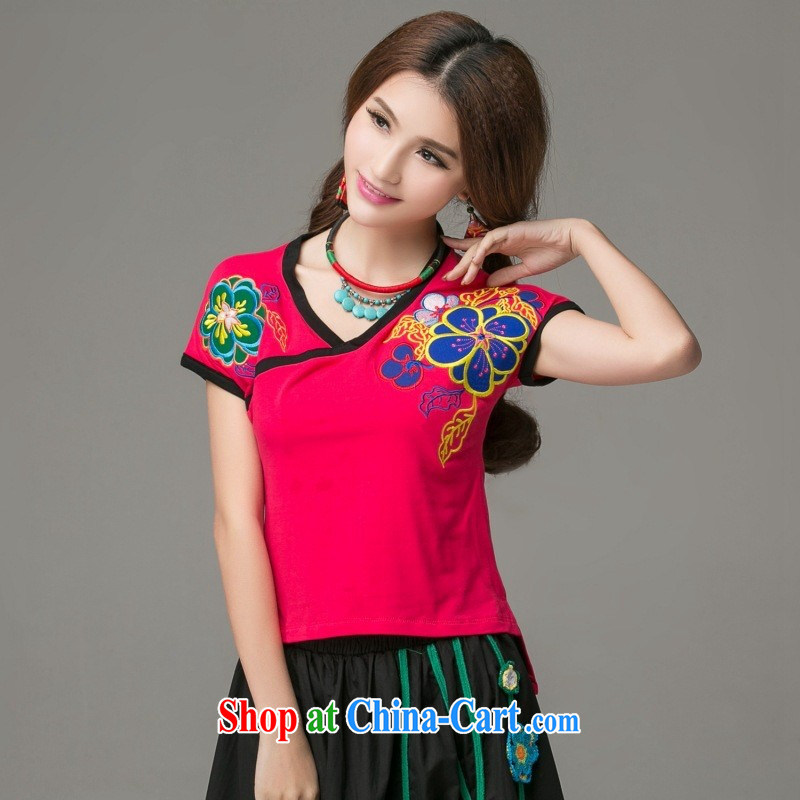 Ladies summer wear new Ethnic Wind embroidered Chinese wind a tight short-sleeved round-collar T pension 2659 white 3XL, blue rain bow, and shopping on the Internet
