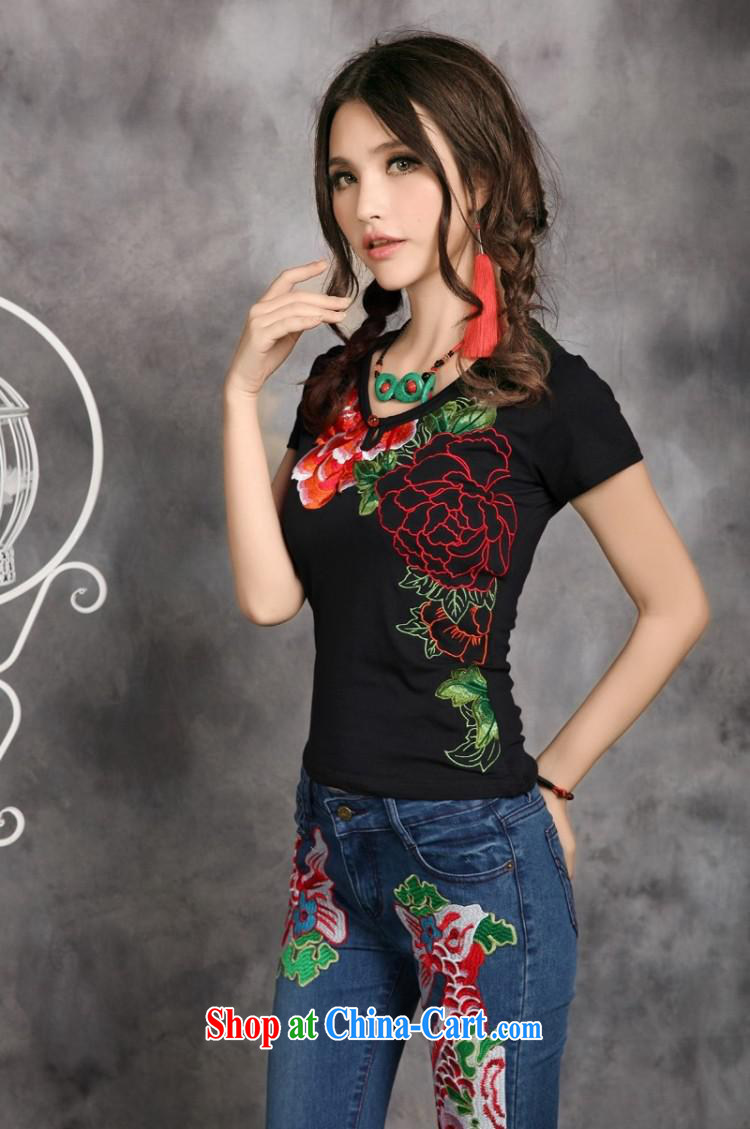 Mr Ronald ARCULLI new female beauty solid shirt pure cotton China National wind embroidered T shirts black L pictures, price, brand platters! Elections are good character, the national distribution, so why buy now enjoy more preferential! Health