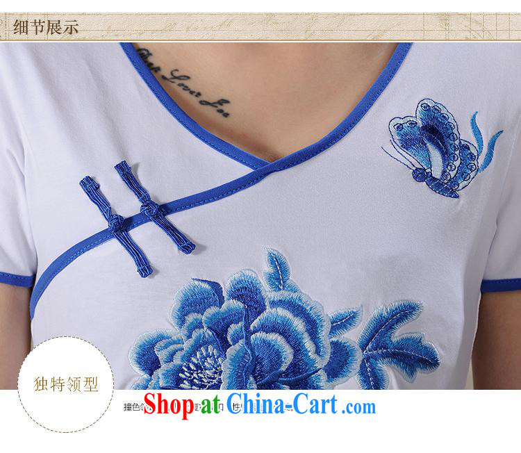 2015 spring and summer new Ethnic Wind blue and white porcelain embroidered Tray Charge-back short sleeves shirt T girls cotton A 494 white 2XL pictures, price, brand platters! Elections are good character, the national distribution, so why buy now enjoy more preferential! Health