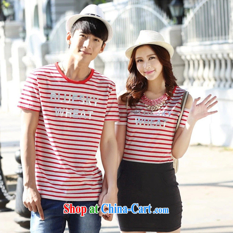 2015 new summer Korean couples T-shirts female beauty short-sleeved bare shoulders, long course students serving the red female XL, blue rain bow, and shopping on the Internet
