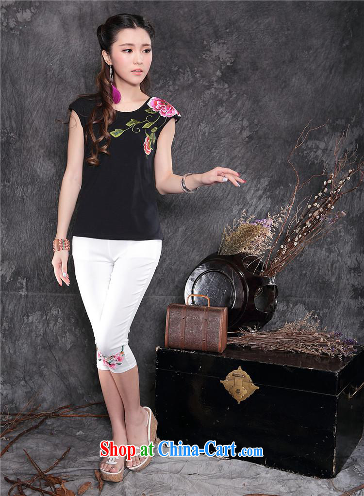 Ladies summer new ethnic wind two-color front and back embroidered female short-sleeved T shirts cotton A 153 black XXL pictures, price, brand platters! Elections are good character, the national distribution, so why buy now enjoy more preferential! Health