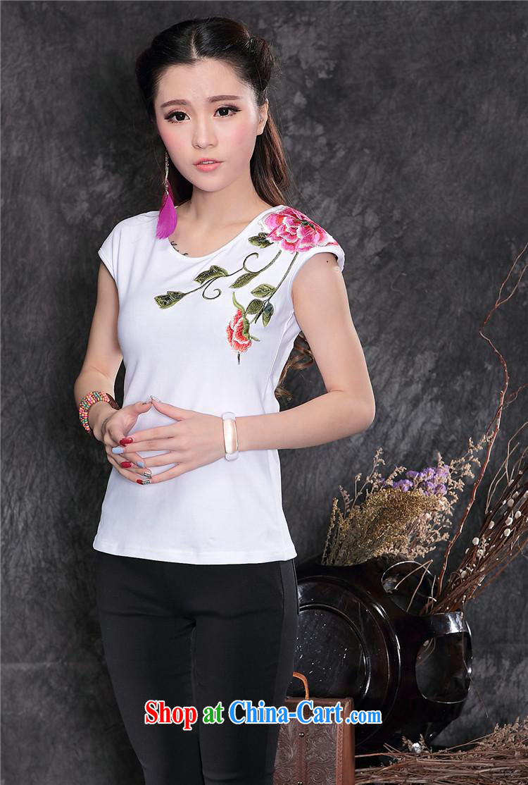 Ladies summer new ethnic wind two-color front and back embroidered female short-sleeved T shirts cotton A 153 black XXL pictures, price, brand platters! Elections are good character, the national distribution, so why buy now enjoy more preferential! Health