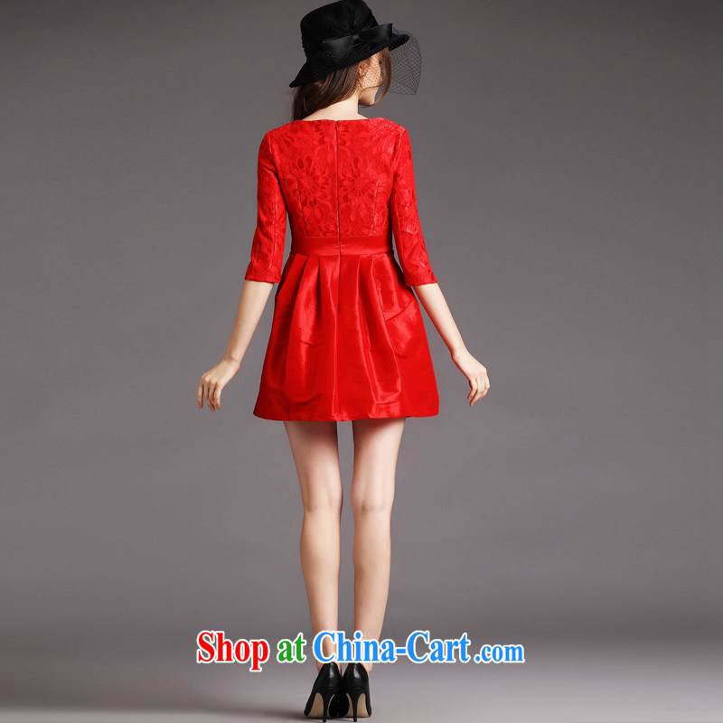 The poetry film 2015 autumn and winter, the cuff in dress lace stitching embroidered shaggy dress dress uniform toast presided over the door with married women A Field skirt red M, European poetry (oushiying), online shopping