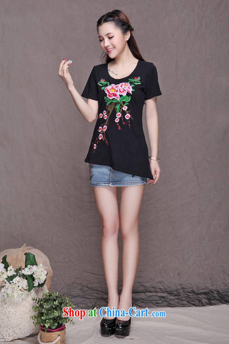 2015 New National wind women embroidered jacket larger style retro Phillips embroidery t-shirt summer D 059 black XXL pictures, price, brand platters! Elections are good character, the national distribution, so why buy now enjoy more preferential! Health