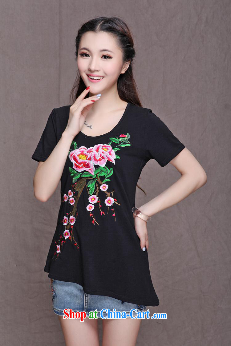 2015 New National wind women embroidered jacket larger style retro Phillips embroidery t-shirt summer D 059 black XXL pictures, price, brand platters! Elections are good character, the national distribution, so why buy now enjoy more preferential! Health