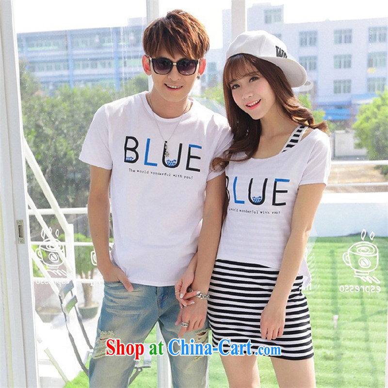 Summer 2015 new couples T pension Korean men and women short-sleeved T shirt, long, two-piece couples with Tibetan cyan female L