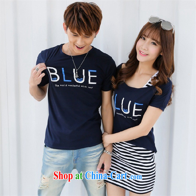 Summer 2015 new couples T pension Korean men and women short-sleeved T shirt, long, two-piece for couples with Tibetan cyan female L, blue rain bow, and, shopping on the Internet