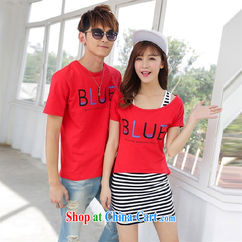 Summer 2015 new couples T pension Korean men and women short-sleeved T shirt, long, two-piece for couples with Tibetan cyan female L, blue rain bow, and, shopping on the Internet