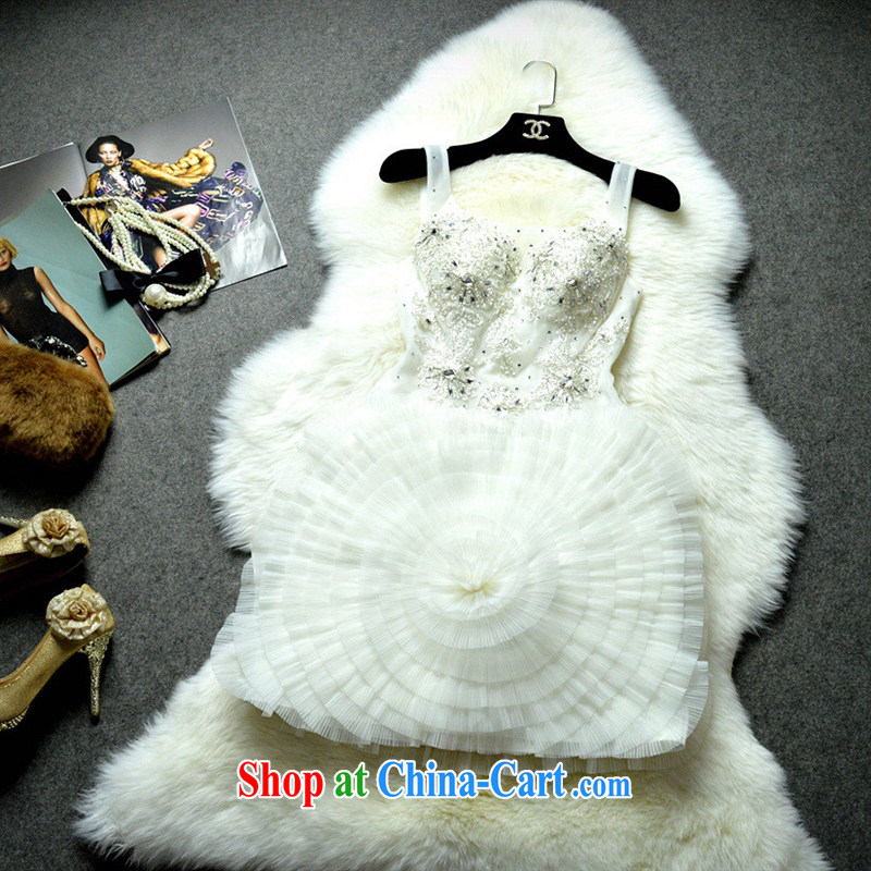 2015 new elegant pure white flowers nails Pearl straps dress manually staple Pearl vest, dress JC 12,910 white L