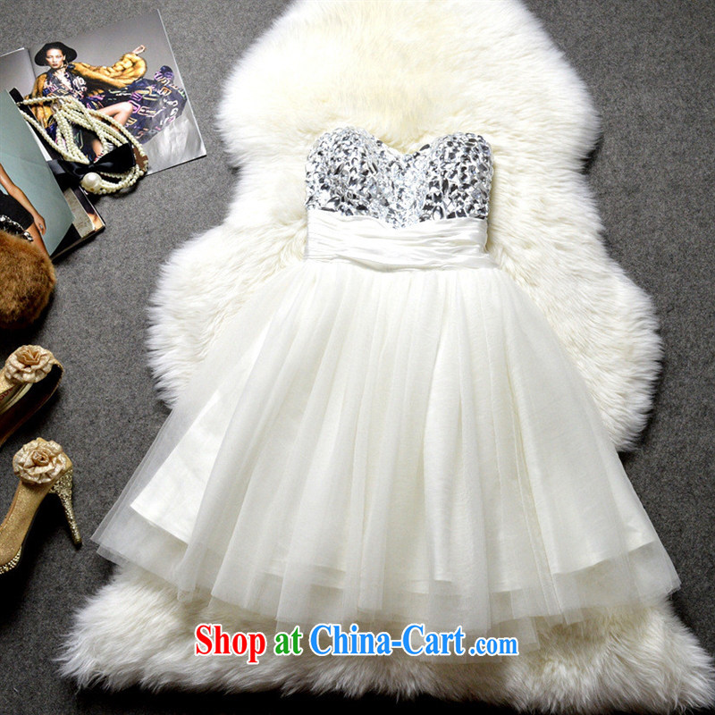 2015 boutique dress European and American name yuan style manually staple drill erase chest Princess skirt stays shaggy dress skirt JC 1299 white XL