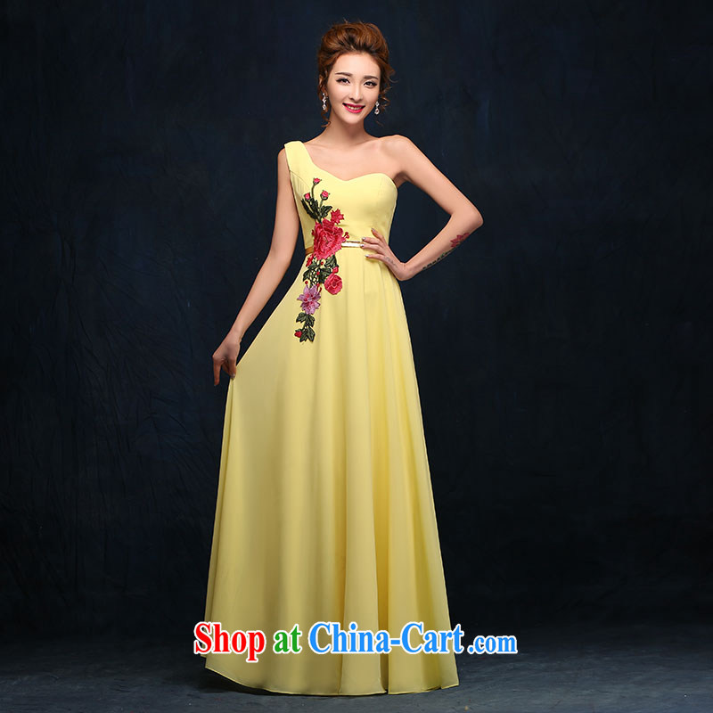Evening Dress long, 2015 new winter toast, Service Bridal Fashion yellow wedding banquet, shoulder the dress yellow XL, according to Lin, Elizabeth, and shopping on the Internet