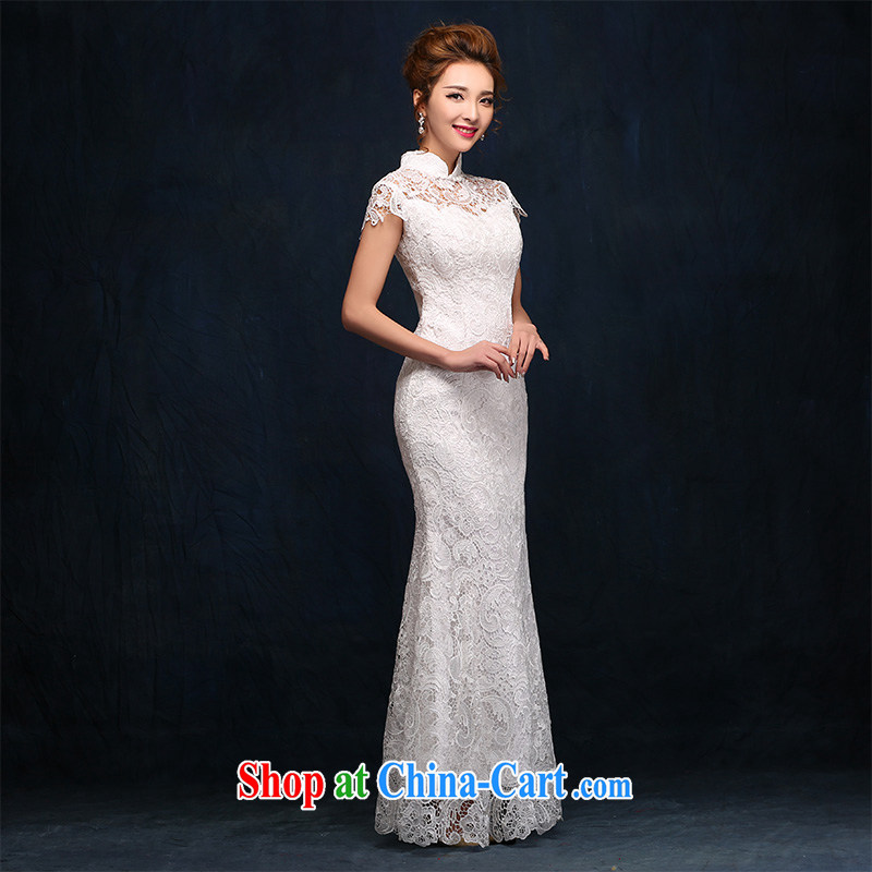 According to Lin Sha Evening Dress 2015 new Chinese qipao gown white beauty bridesmaid serving long annual meeting banquet dress white XL