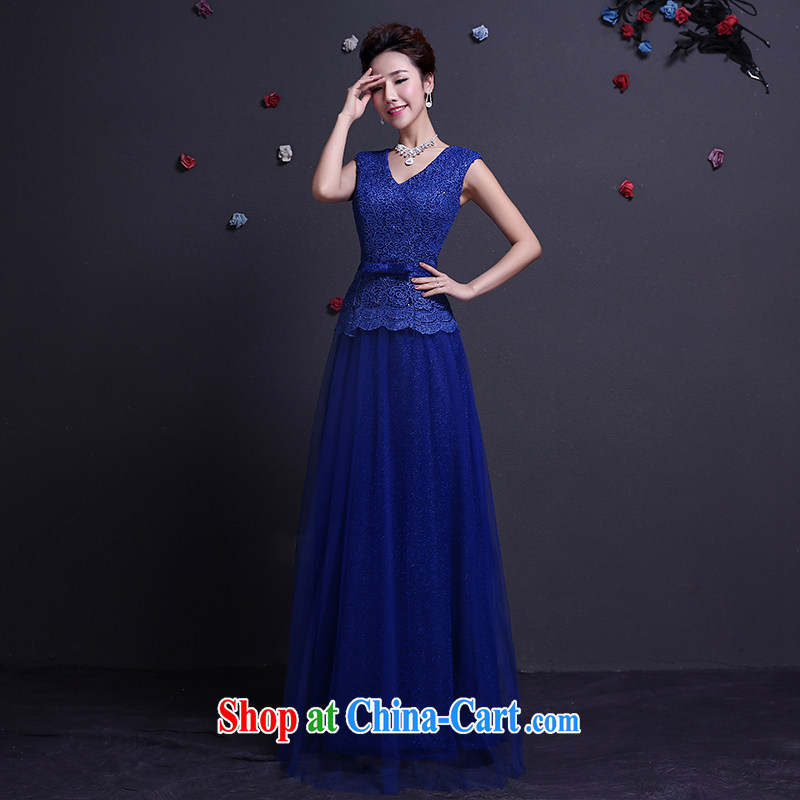 The woman bows Service Bridal Fashion 2015 Evening Dress long lace beauty double-shoulder wedding wedding dresses spring and summer blue M