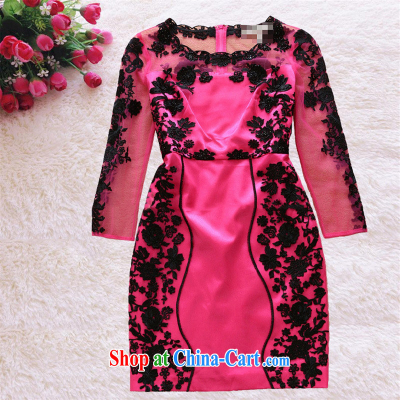 Qin Qing store 2015 European site spring and summer sexy female Web yarn staple Pearl embroidered evening gown men women dress light pink XL, GENYARD, shopping on the Internet