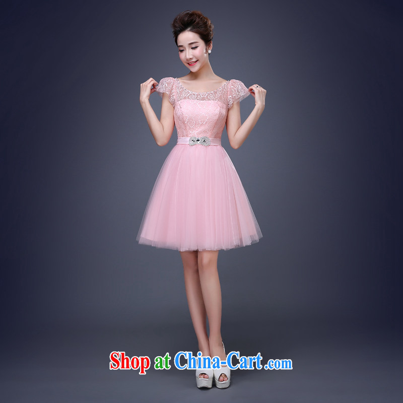 Jie MIA 2015 new lace wedding dresses small short Evening Dress skirt show bridal toast clothing bridesmaid dress bare pink XXXL