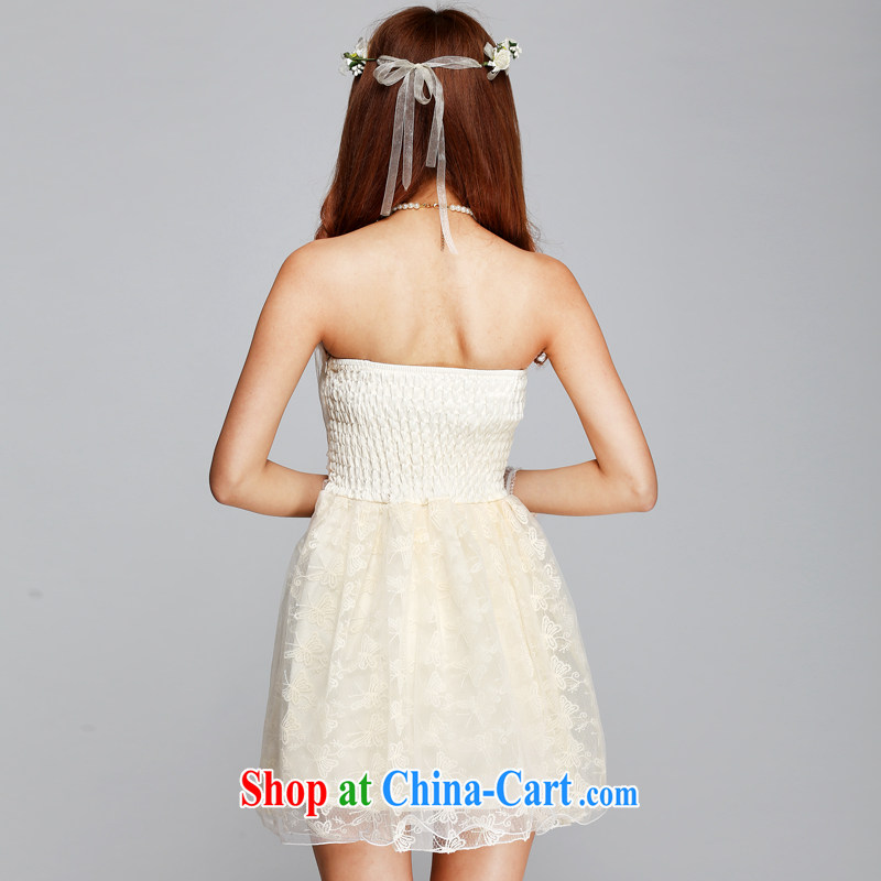 Addis Ababa honey, new, only the US-style the Pearl River Delta (PRD folds back biological empty check flower embroidery lace hangs also dress dresses Evening Dress bridesmaid dress the performances are beige, honey, Addis Ababa (Mibeyee), online shopping