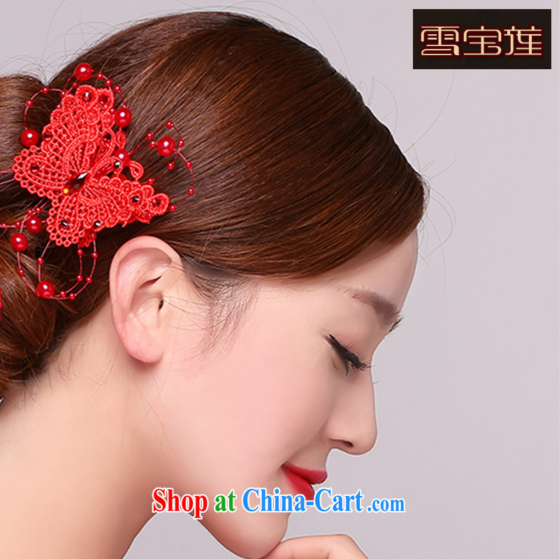 Snow Lotus bridal red head-dress Korean-made manually and take the international marriage with wedding butterfly hairclips jewelry red are code, snow Po Lin (XUEBAOLIAN), shopping on the Internet