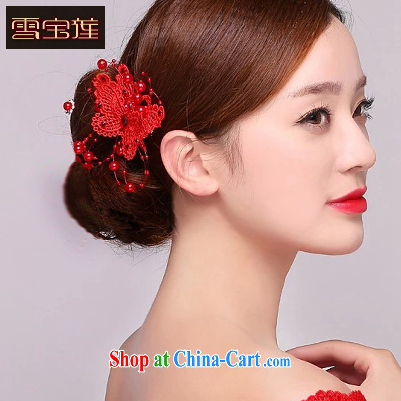 Snow Lotus bridal red head-dress Korean-made manually and take the international marriage with wedding butterfly hairclips jewelry red are code, snow Po Lin (XUEBAOLIAN), shopping on the Internet