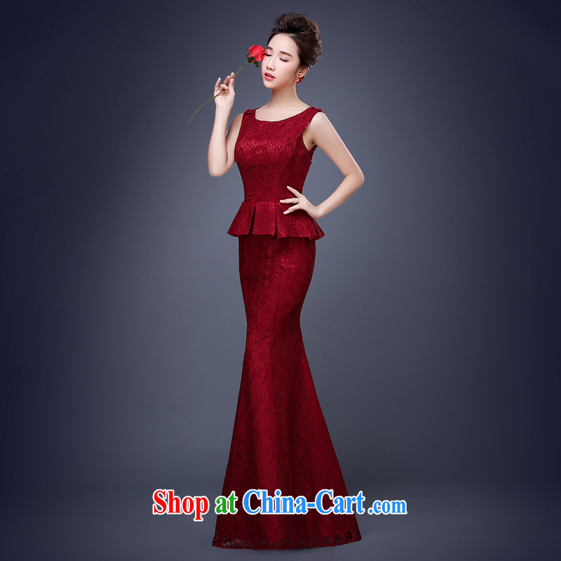 Jie MIA 2015 new V for a field in shoulder cuff red long lace wedding dresses bridal toast clothing dress and wine red XXL, Jake Mia, and shopping on the Internet