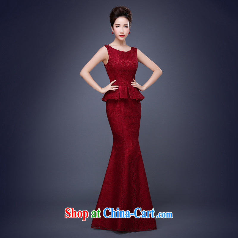 Jie MIA 2015 new V for a field in shoulder cuff red long lace wedding dresses bridal toast clothing dress and wine red XXL, Jake Mia, and shopping on the Internet