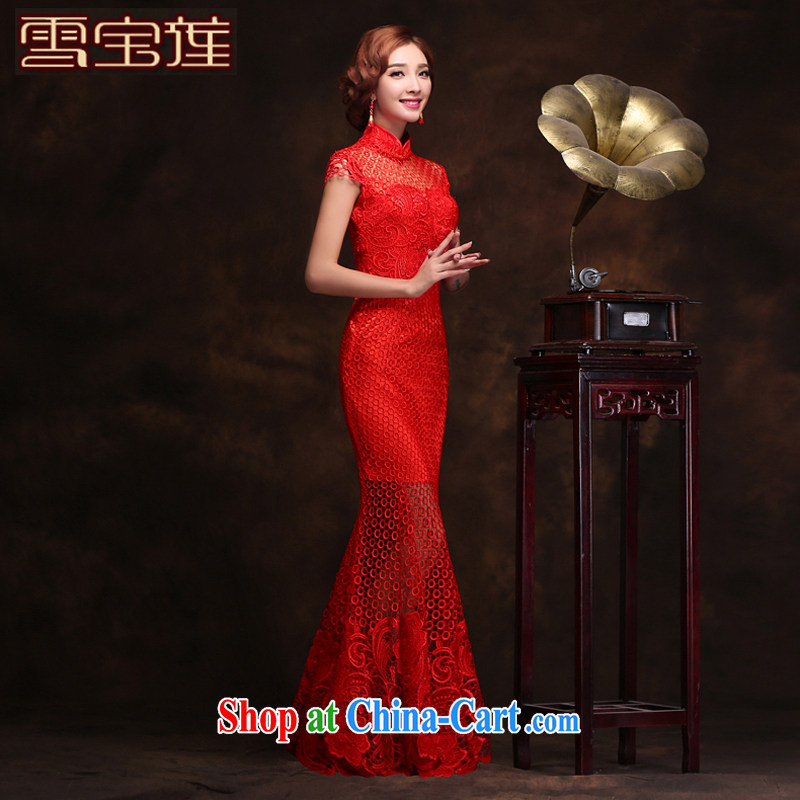 Snow Lotus beauty dresses cheongsam long red wedding lace beauty serving toast original improved bridal toast clothing bridesmaid gown evening dress picture color XL, snow Po Lin (XUEBAOLIAN), online shopping