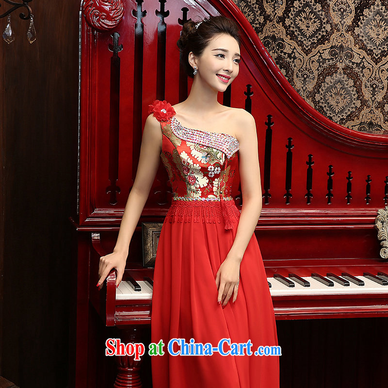 New 2015 Long Red single shoulder graphics thin bows dress bridal wedding wedding dresses the wedding dress red XL, Su Xiang, and, shopping on the Internet